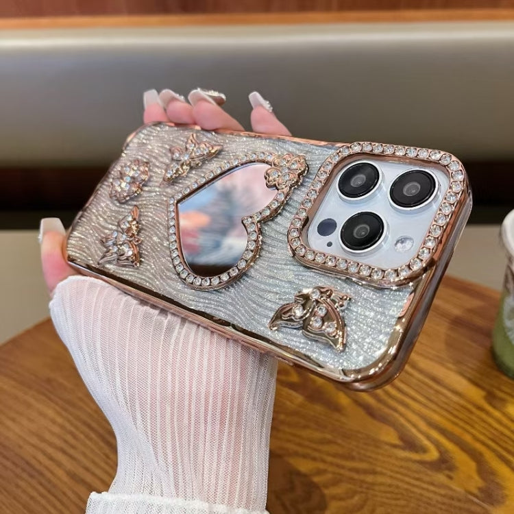For iPhone 14 Pro Max Heart-shaped Mirror Diamond Glitter Phone Case