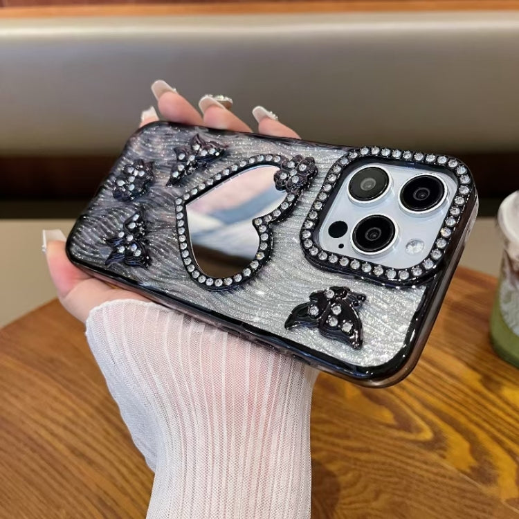 For iPhone 14 Pro Max Heart-shaped Mirror Diamond Glitter Phone Case
