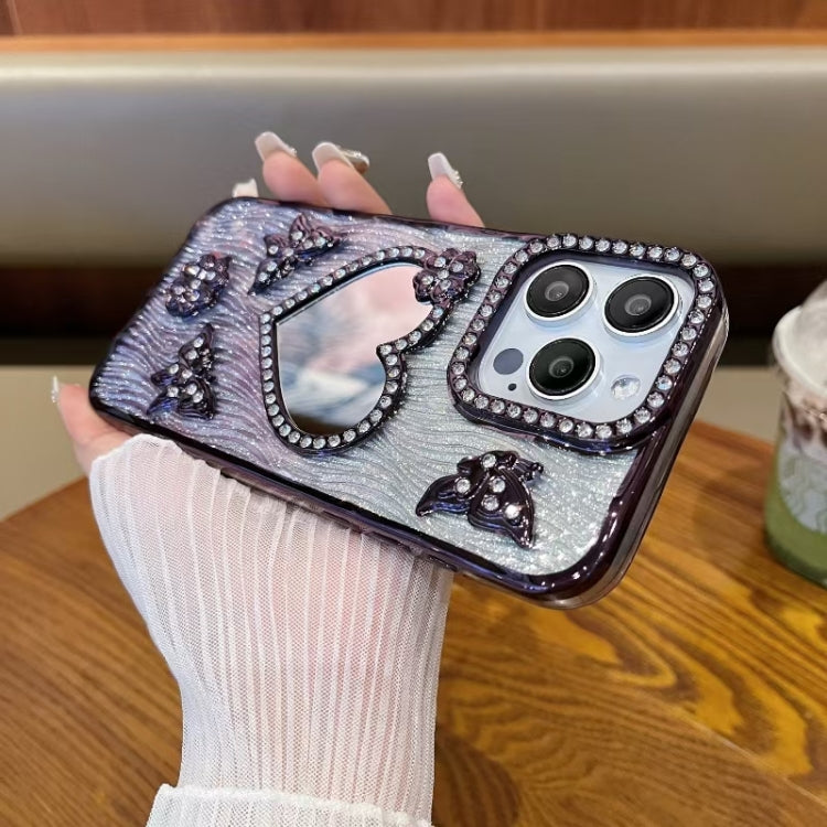 For iPhone 13 Pro Heart-shaped Mirror Diamond Glitter Phone Case