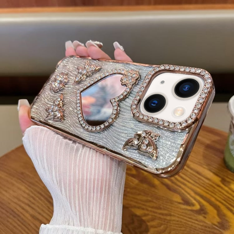 For iPhone 13 Heart-shaped Mirror Diamond Glitter Phone Case