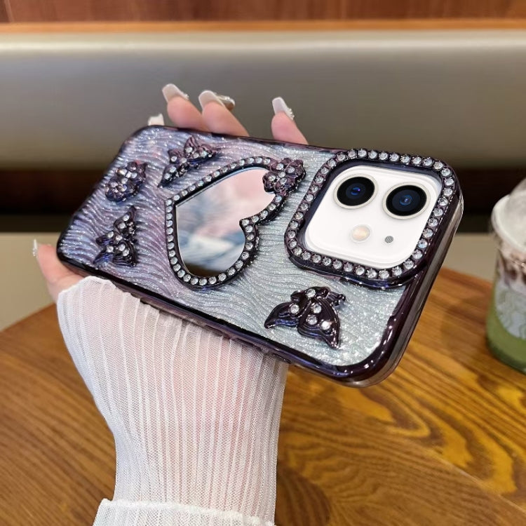 For iPhone 12 Pro Heart-shaped Mirror Diamond Glitter Phone Case