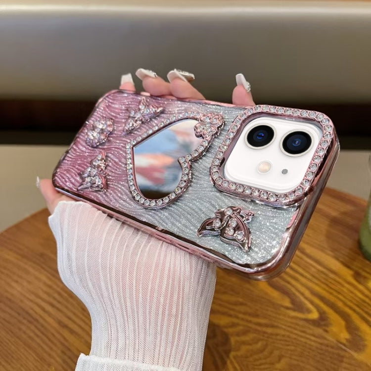 For iPhone 12 Pro Heart-shaped Mirror Diamond Glitter Phone Case
