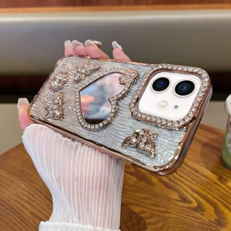 For iPhone 12 Pro Heart-shaped Mirror Diamond Glitter Phone Case