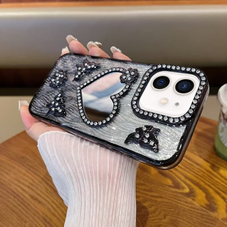 For iPhone 12 Pro Heart-shaped Mirror Diamond Glitter Phone Case