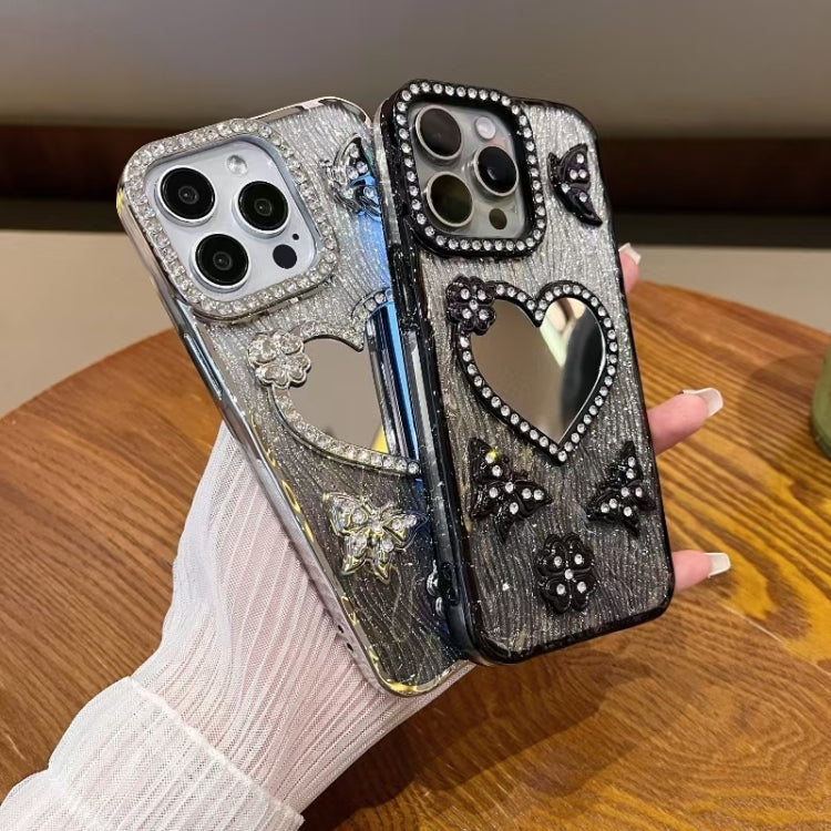 For iPhone 13 Pro Max Heart-shaped Mirror Diamond Glitter Phone Case