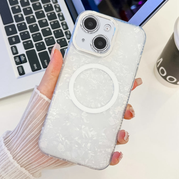 For iPhone 13 Plating Texture MagSafe TPU Phone Case with Glitter Lens Film