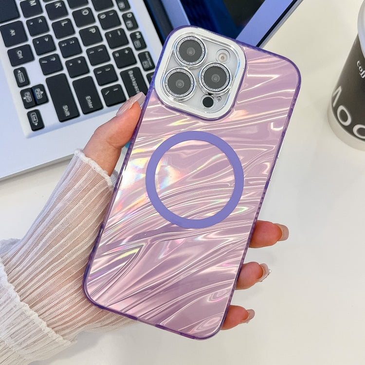 For iPhone 13 Pro Max Plating Texture MagSafe TPU Phone Case with Glitter Lens Film