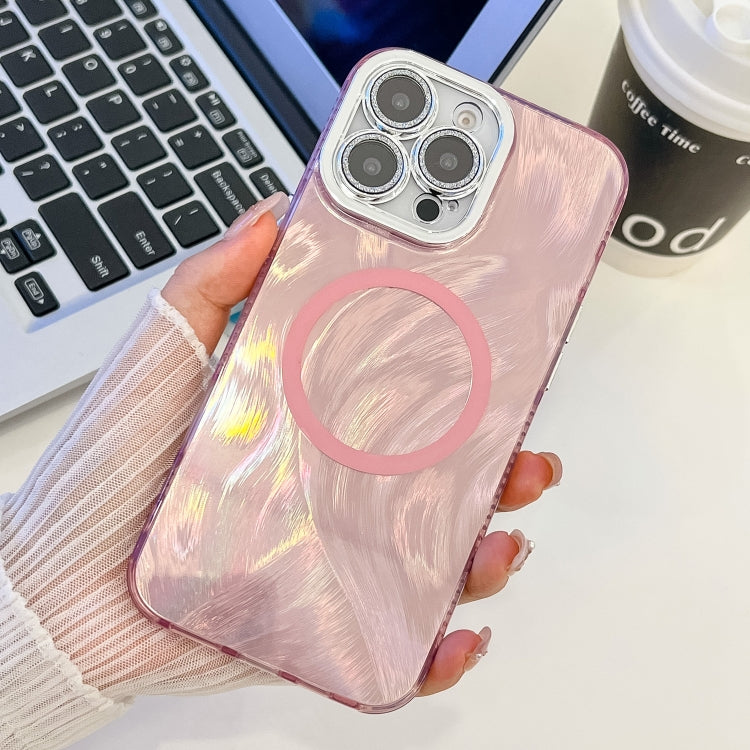 For iPhone 13 Pro Max Plating Texture MagSafe TPU Phone Case with Glitter Lens Film