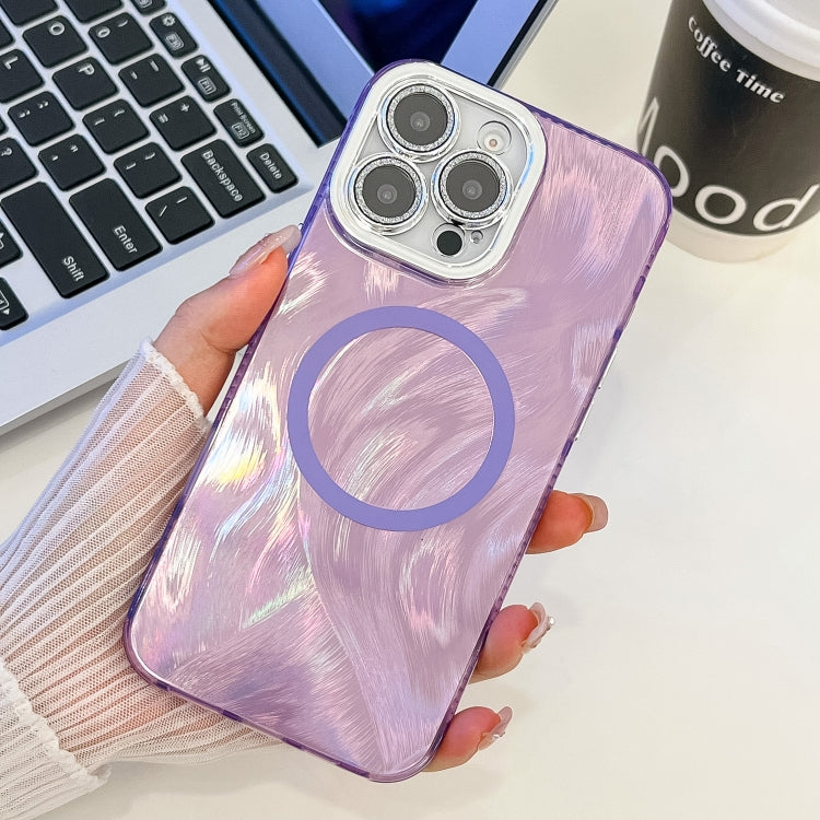 For iPhone 13 Pro Max Plating Texture MagSafe TPU Phone Case with Glitter Lens Film