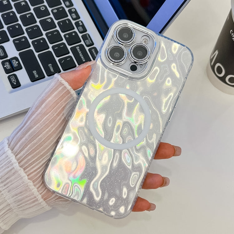 For iPhone 13 Pro Max Plating Texture MagSafe TPU Phone Case with Glitter Lens Film