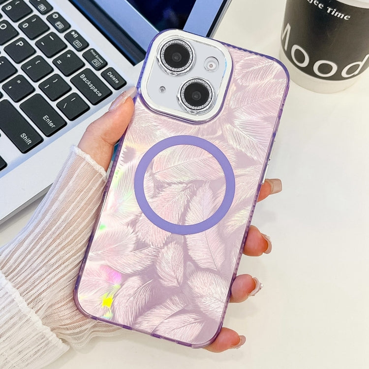 For iPhone 14 Plating Texture MagSafe TPU Phone Case with Glitter Lens Film