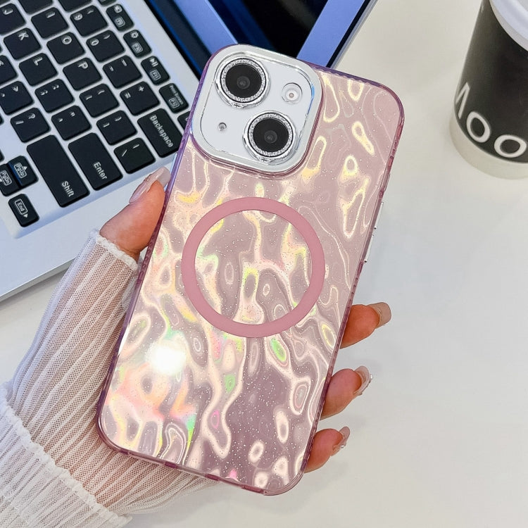 For iPhone 14 Plating Texture MagSafe TPU Phone Case with Glitter Lens Film