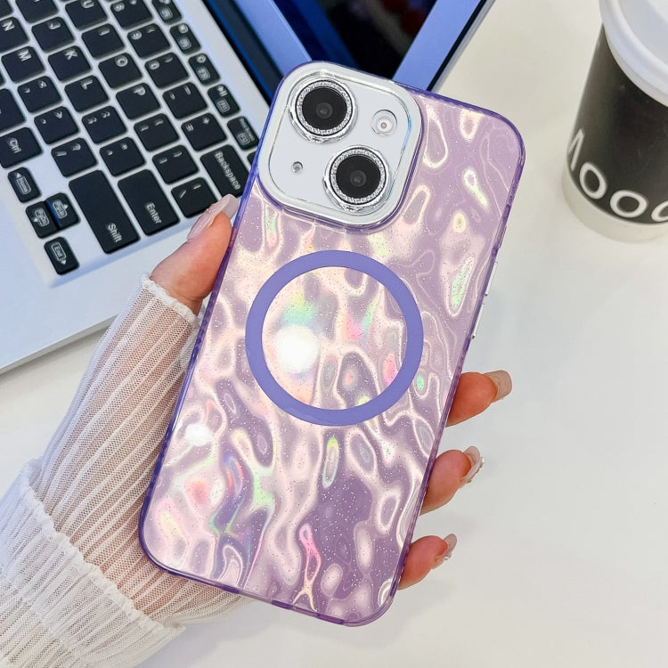 For iPhone 14 Plating Texture MagSafe TPU Phone Case with Glitter Lens Film