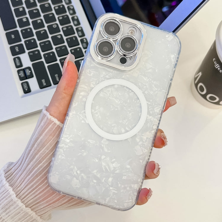 For iPhone 14 Pro Plating Texture MagSafe TPU Phone Case with Glitter Lens Film