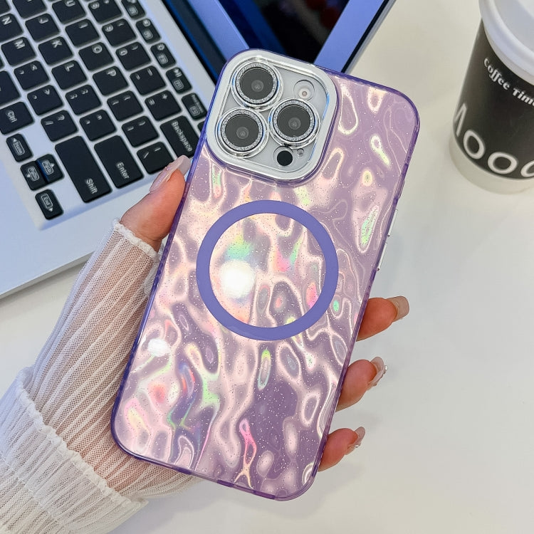 For iPhone 14 Pro Plating Texture MagSafe TPU Phone Case with Glitter Lens Film