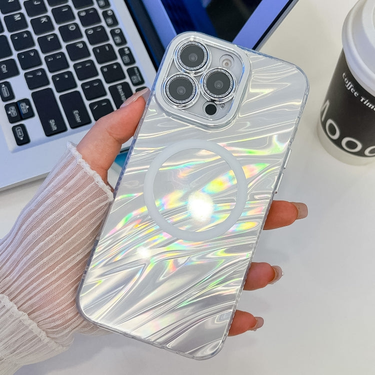 For iPhone 14 Pro Max Plating Texture MagSafe TPU Phone Case with Glitter Lens Film