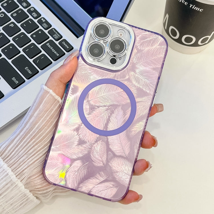 For iPhone 14 Pro Max Plating Texture MagSafe TPU Phone Case with Glitter Lens Film