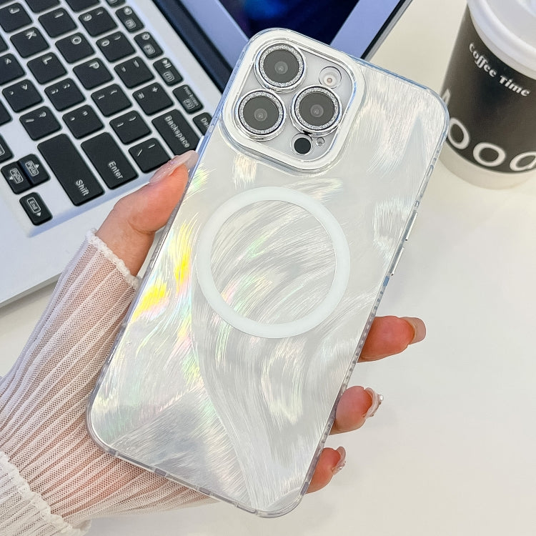 For iPhone 14 Pro Max Plating Texture MagSafe TPU Phone Case with Glitter Lens Film