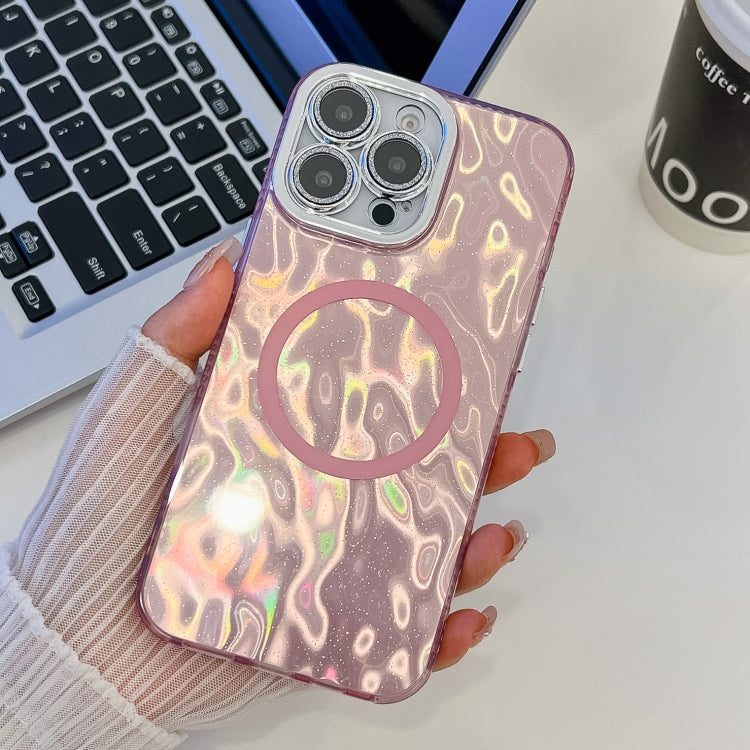 For iPhone 14 Pro Max Plating Texture MagSafe TPU Phone Case with Glitter Lens Film