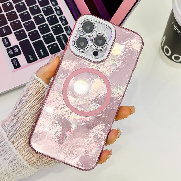 For iPhone 14 Pro Max Plating Texture MagSafe TPU Phone Case with Glitter Lens Film