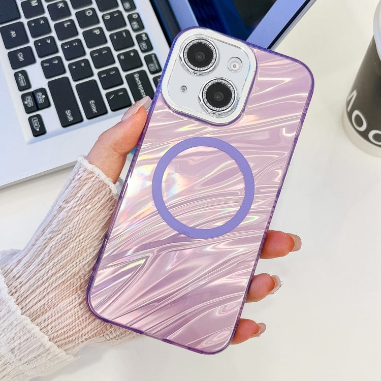 For iPhone 15 Plating Texture MagSafe TPU Phone Case with Glitter Lens Film