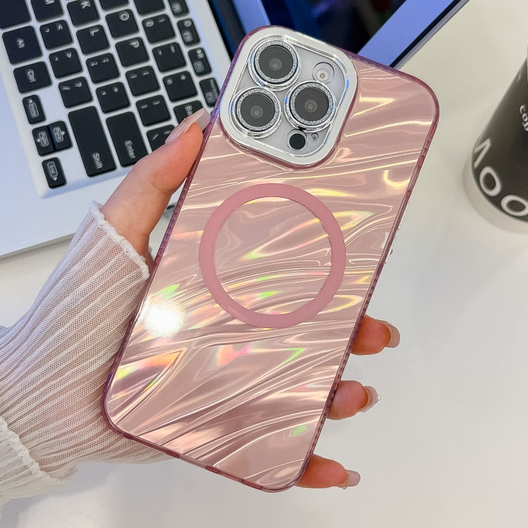 For iPhone 15 Pro Plating Texture MagSafe TPU Phone Case with Glitter Lens Film