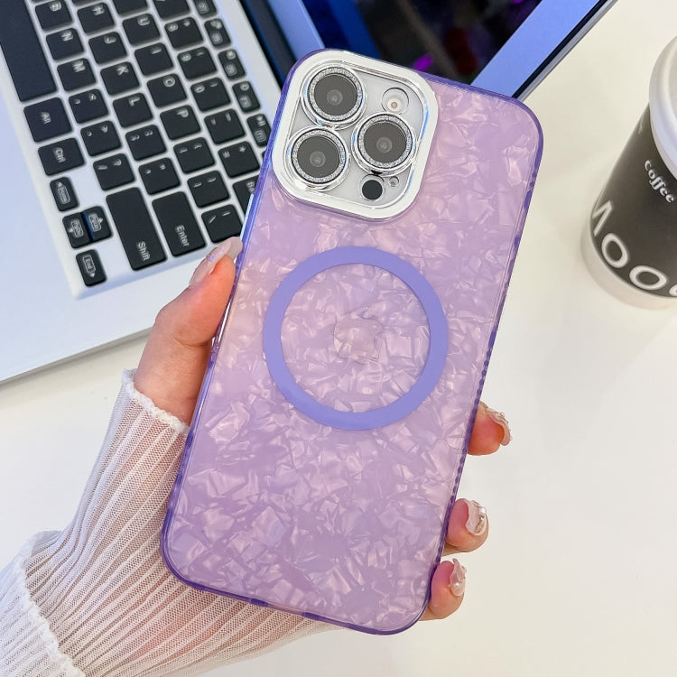 For iPhone 15 Pro Plating Texture MagSafe TPU Phone Case with Glitter Lens Film