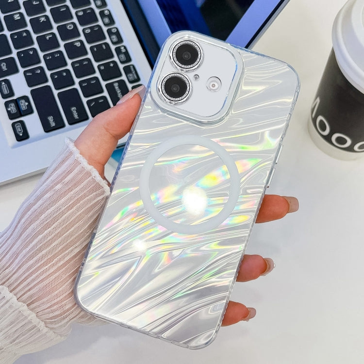 For iPhone 16 Plus Plating Texture MagSafe TPU Phone Case with Glitter Lens Film