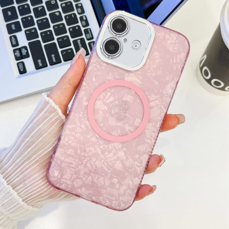 For iPhone 16 Plus Plating Texture MagSafe TPU Phone Case with Glitter Lens Film