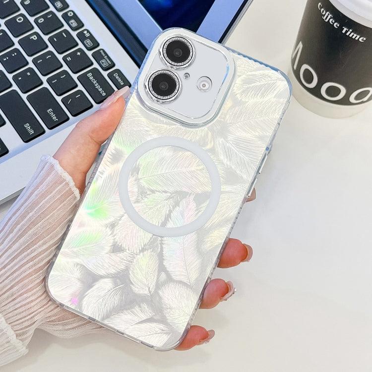 For iPhone 16 Plus Plating Texture MagSafe TPU Phone Case with Glitter Lens Film