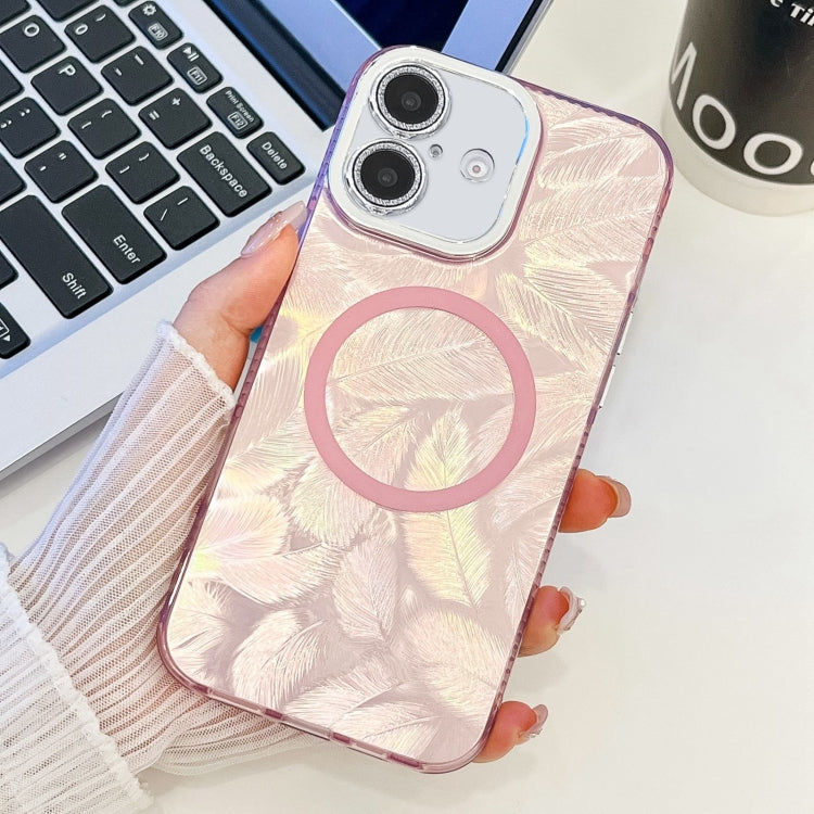 For iPhone 16 Plus Plating Texture MagSafe TPU Phone Case with Glitter Lens Film