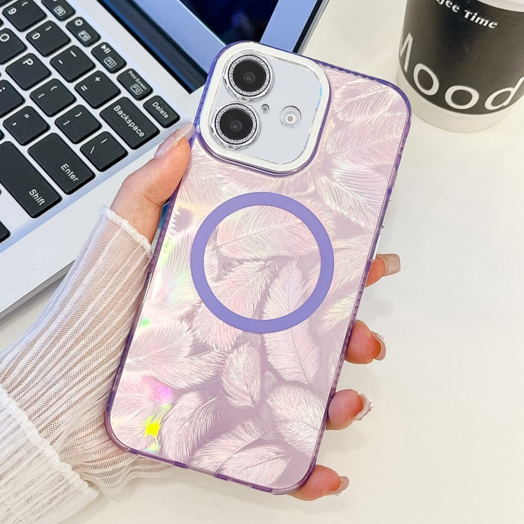 For iPhone 16 Plus Plating Texture MagSafe TPU Phone Case with Glitter Lens Film