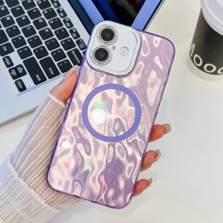 For iPhone 16 Plus Plating Texture MagSafe TPU Phone Case with Glitter Lens Film