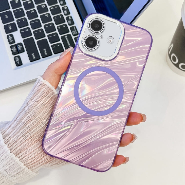 For iPhone 16 Plating Texture MagSafe TPU Phone Case with Glitter Lens Film