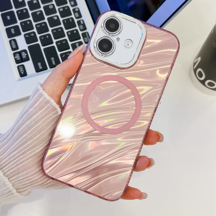 For iPhone 16 Plating Texture MagSafe TPU Phone Case with Glitter Lens Film