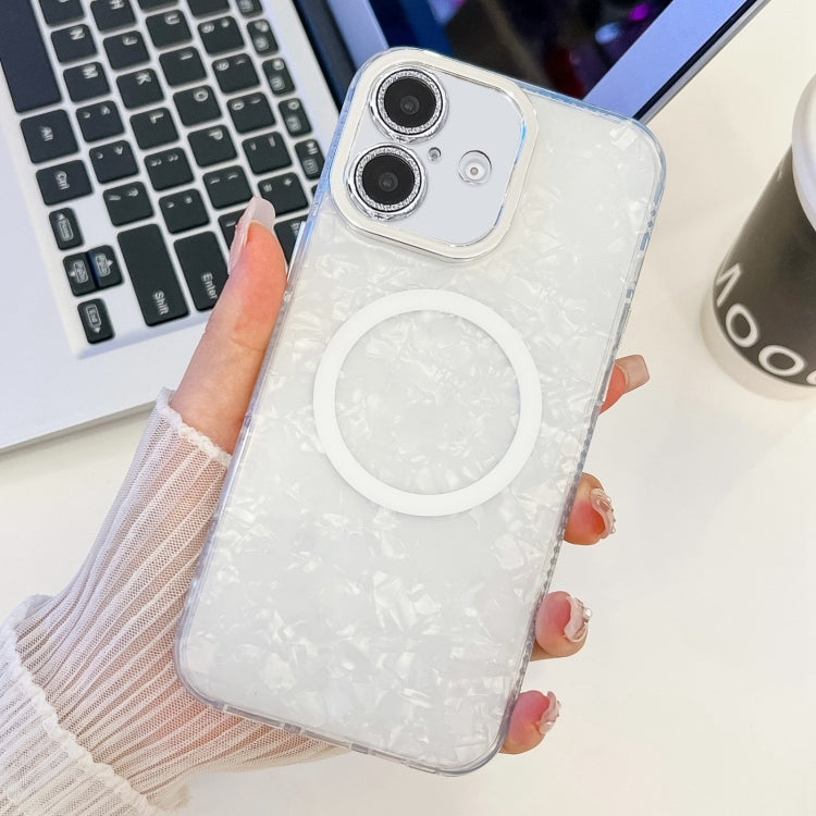 For iPhone 16 Plating Texture MagSafe TPU Phone Case with Glitter Lens Film