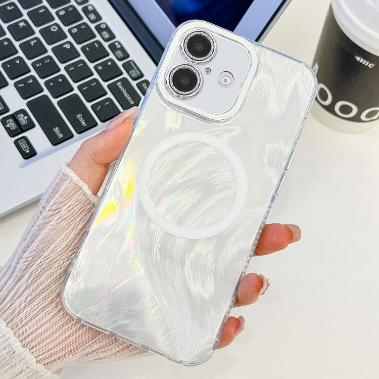 For iPhone 16 Plating Texture MagSafe TPU Phone Case with Glitter Lens Film