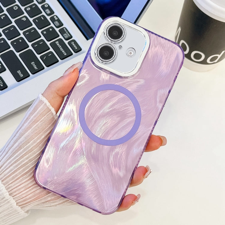 For iPhone 16 Plating Texture MagSafe TPU Phone Case with Glitter Lens Film