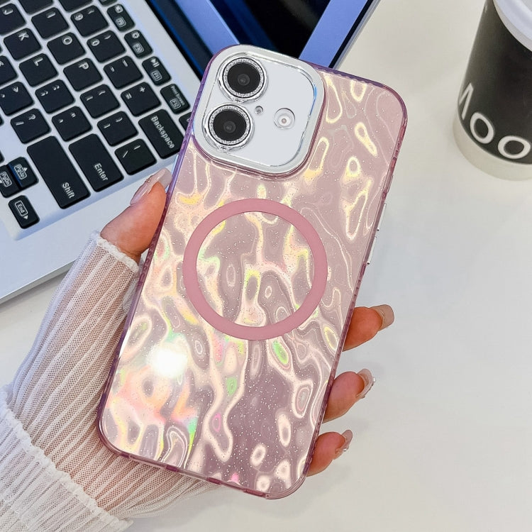 For iPhone 16 Plating Texture MagSafe TPU Phone Case with Glitter Lens Film