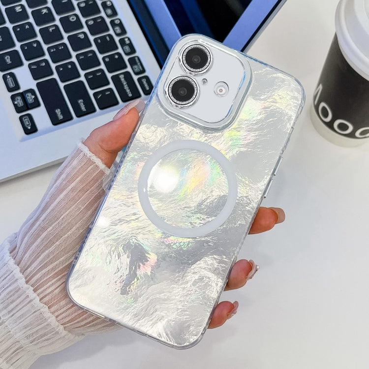 For iPhone 16 Plating Texture MagSafe TPU Phone Case with Glitter Lens Film