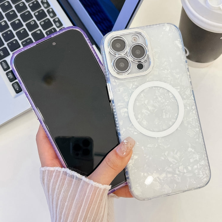 For iPhone 14 Pro Plating Texture MagSafe TPU Phone Case with Glitter Lens Film