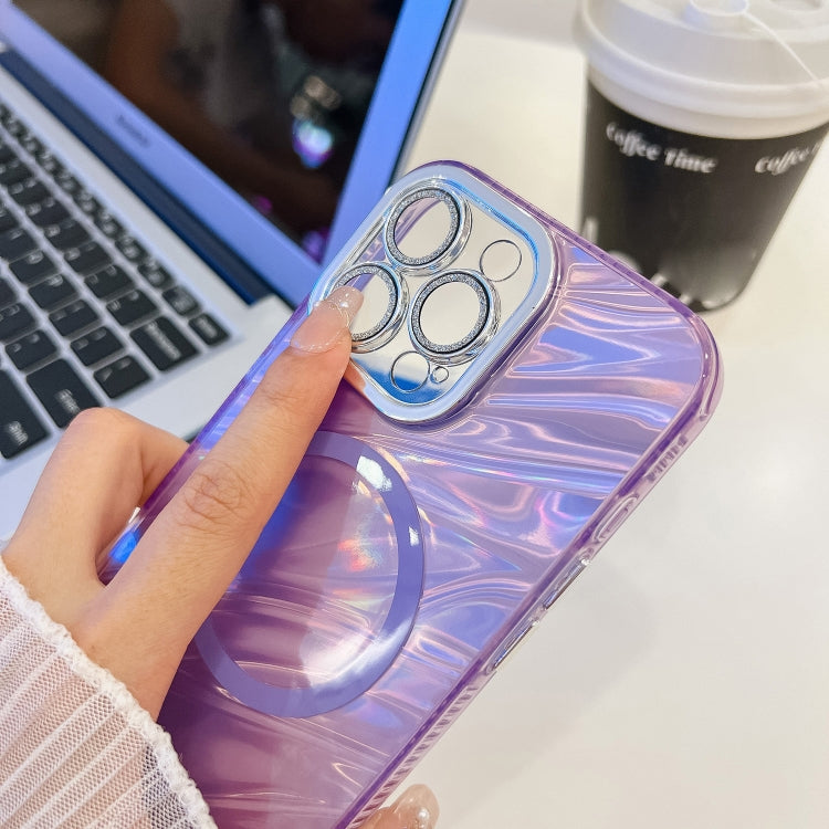 For iPhone 14 Pro Plating Texture MagSafe TPU Phone Case with Glitter Lens Film