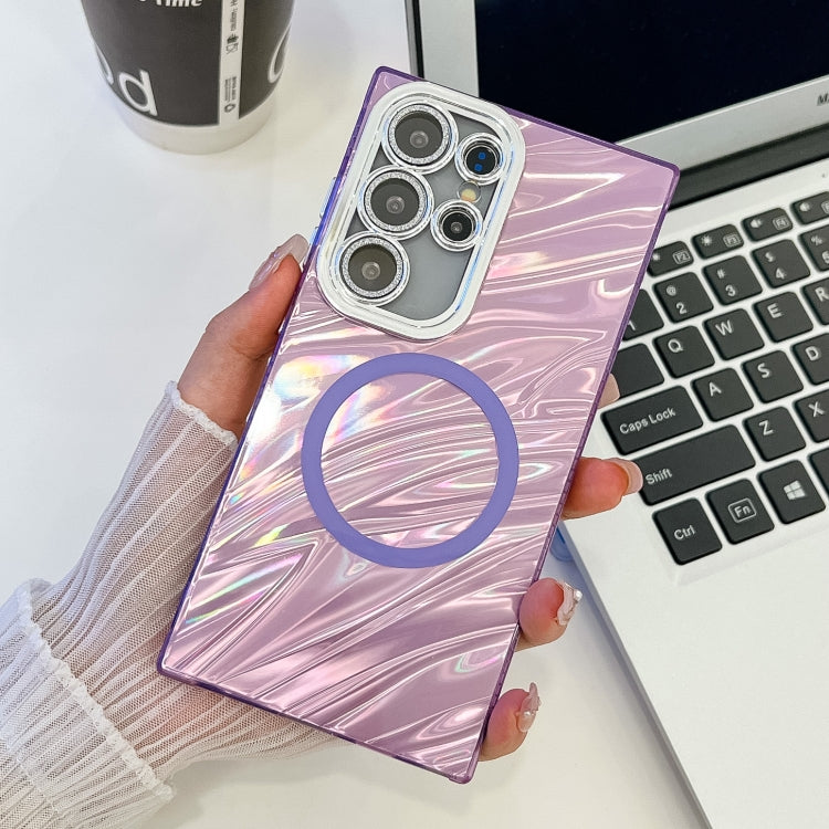 For Samsung Galaxy S23 Ultra 5G Plating Texture MagSafe TPU Phone Case with Glitter Lens Film