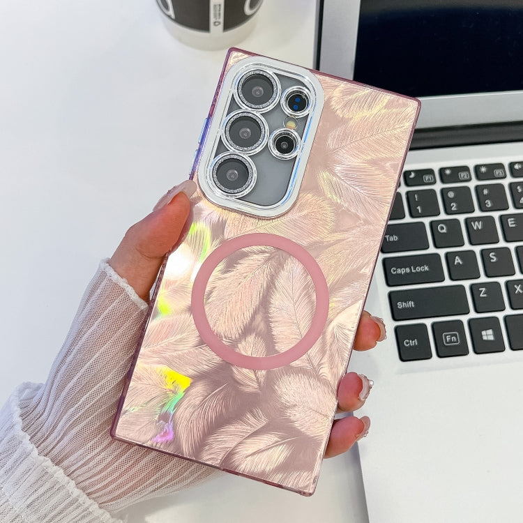 For Samsung Galaxy S23 Ultra 5G Plating Texture MagSafe TPU Phone Case with Glitter Lens Film