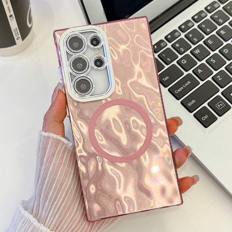 For Samsung Galaxy S23 Ultra 5G Plating Texture MagSafe TPU Phone Case with Glitter Lens Film