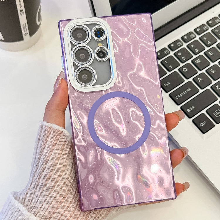 For Samsung Galaxy S23 Ultra 5G Plating Texture MagSafe TPU Phone Case with Glitter Lens Film
