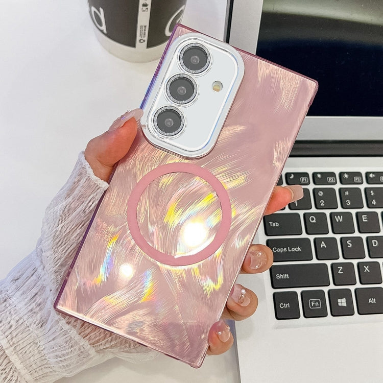 For Samsung Galaxy S24 5G Plating Texture MagSafe TPU Phone Case with Glitter Lens Film