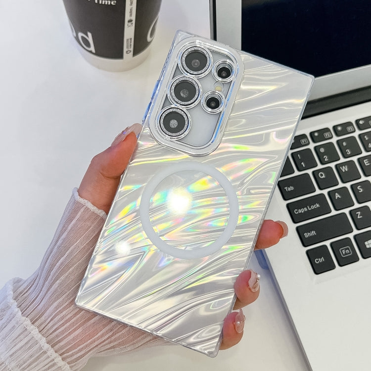 For Samsung Galaxy S24 Ultra 5G Plating Texture MagSafe TPU Phone Case with Glitter Lens Film