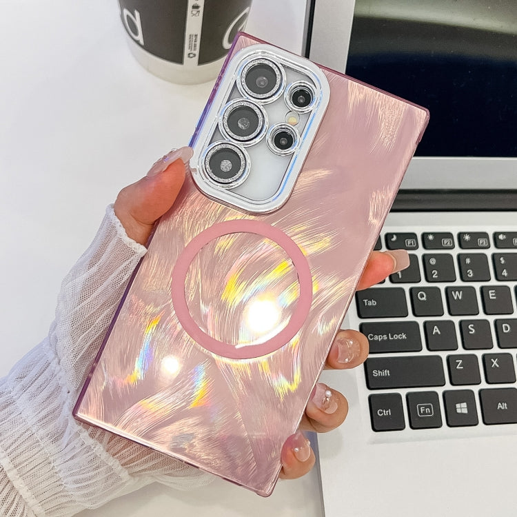 For Samsung Galaxy S24 Ultra 5G Plating Texture MagSafe TPU Phone Case with Glitter Lens Film