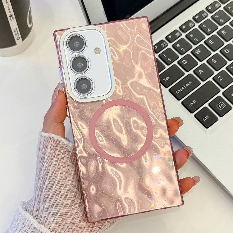 For Samsung Galaxy S24 FE 5G Plating Texture MagSafe TPU Phone Case with Glitter Lens Film
